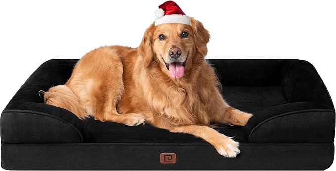 EHEYCIGA Orthopedic Dog Beds for Large Dogs, Waterproof Memory Foam Large Dog Bed with Sides, Non-Slip Bottom and Egg-Crate Foam Large Dog Couch Bed with Washable Removable Cover, Black