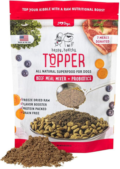 iHeartDogs Dog Food Topper - Freeze-Dried Raw Dog Food Seasoning - Grain Free Superfood Meal Mixer (Beef, 8 Ounce)