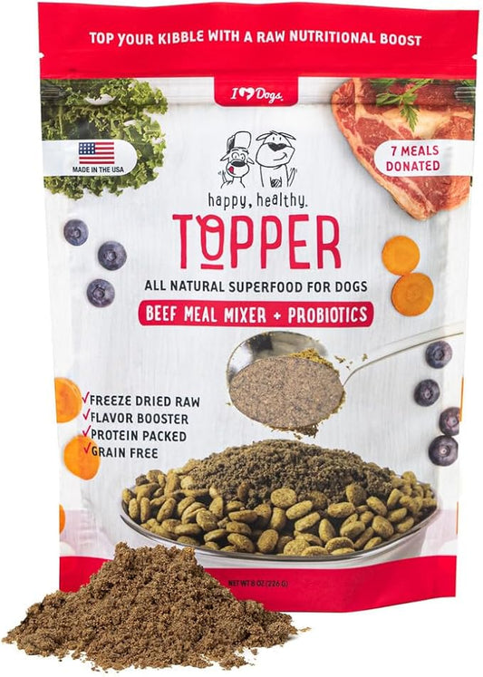 iHeartDogs Dog Food Topper - Freeze-Dried Raw Dog Food Seasoning - Grain Free Superfood Meal Mixer (Beef, 8 Ounce)