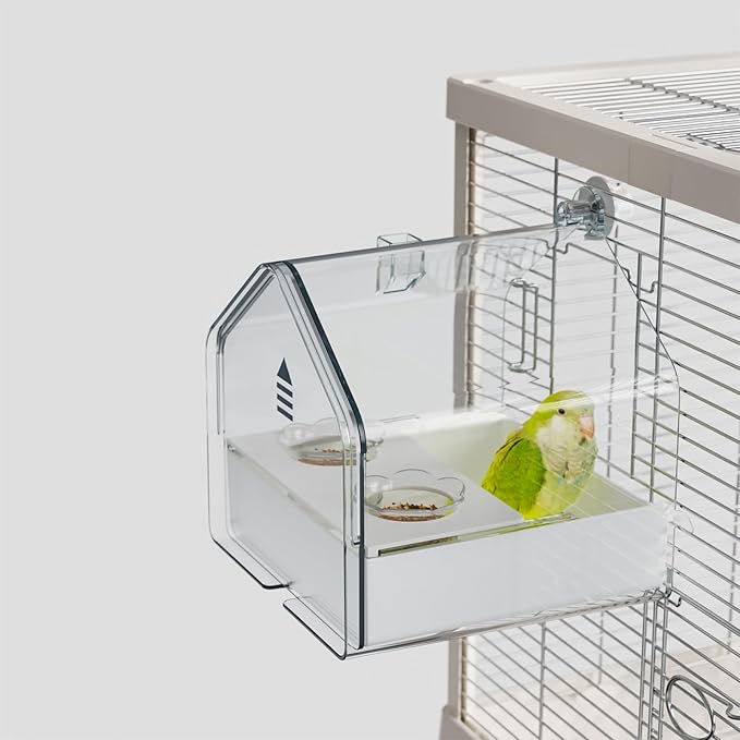 Hanging Bird Bath for Cage, 3-in-1 Multifunctional Bathtub -Bath, Feeder & House for Small to Medium Lovebirds, Finches, Parakeets – Essential Bird Cage Accessory (White)