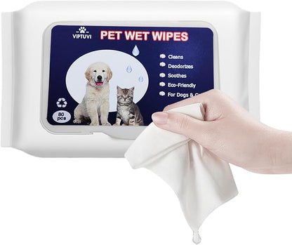 Dog Wipes for Paws and Butt  Unscented Pet Wipes for Dogs & Cats  80 Ct Extra Thick, Lint-Free Cleaning Wipes for Face, Ears, and Sensitive Areas  Hypoallergenic & Travel-Friendly