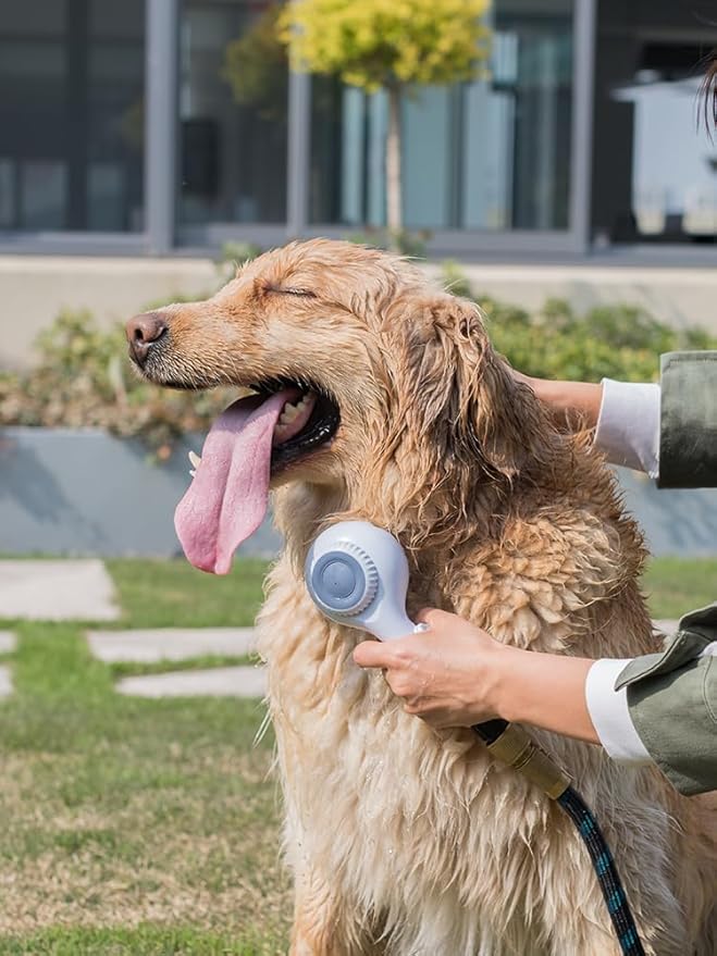 Dog Shower Head with Brush  3-in-1 Pet Grooming Tool with Shampoo Dispenser & Stainless Steel Hose  Indoor/Outdoor Use  Compatible with ¼ Faucet & ¾ Hose Adapter