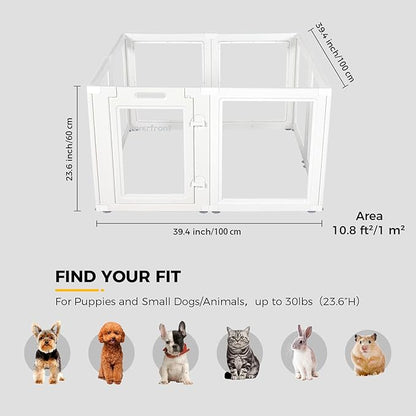Clear Acrylic Plastic Dog Playpen Indoor,for Puppy Cat Rabbit Ferret Transparent Pet Pen,Easy Assemble Whelping Crate Kennel Cage Enclosure,Preferable for Small Dogs (23.6“ Height, 8PCS)
