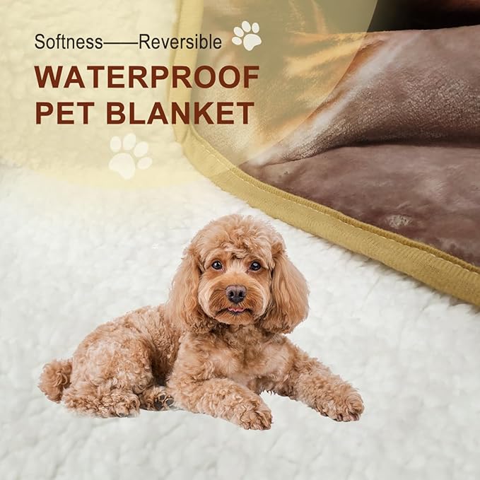 Bucephalus Waterproof Dog Blanket, Thick Reversible Soft Pet Blankets for Couch Bed Protection, Pee Proof Sherpa Fleece Blanket for Small Medium Large Dogs Puppy Cats Washable (Gray,25"_35")