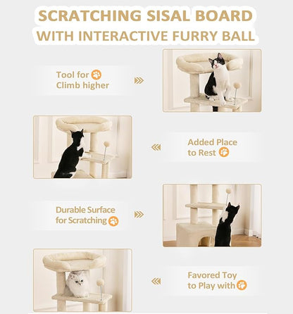 Made4Pets Cat Tree, Small Cat Tower for Indoors Cats, Cute Wood Kitty Condo with Scratching Post and Pad, 29" Multi-Level Modern Activity Climbing Furniture for Small and Medium Cats, Beige