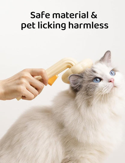 Cat Brush with Release Button, Pet Comb for Shedding and Tangles, Dog Hair Brush for Long and Short Hair, Grooming Tool for Removing Fleas and Fur Knots, Yellow ABS Plastic