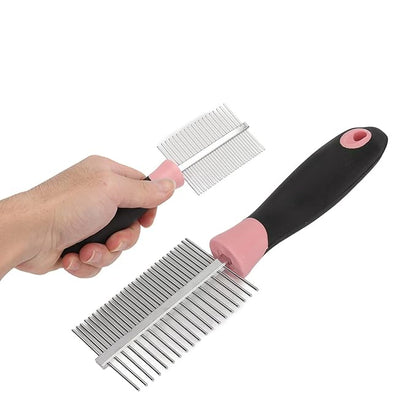 Double-Sided Dog Comb, Pet Detangler Brush for Long & Curly Hair in Dogs & Cats, Dog Grooming Brush Prevents Matted Fur, Dematting Comb for Detangling Matted or Knotted Undercoat Hair (Pink)