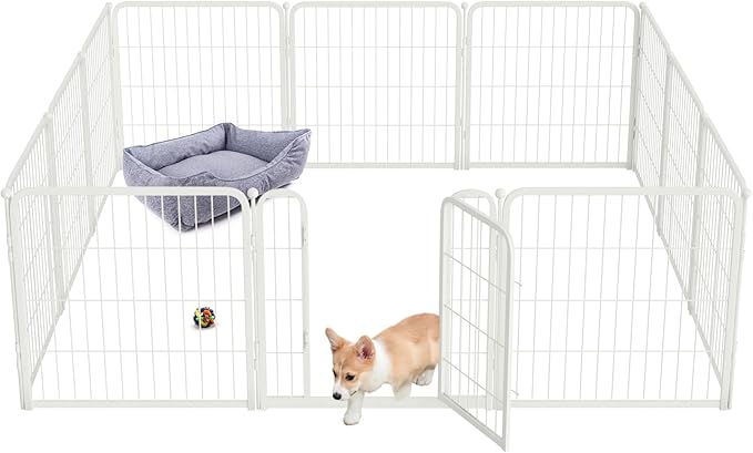 FXW Homeplus Dog Playpen for Indoor Use - Stress-Free and Safe Play, Heavy Duty 24 Inch 12 Panels Dog Pen for Puppies & Small Dogs, White_atented