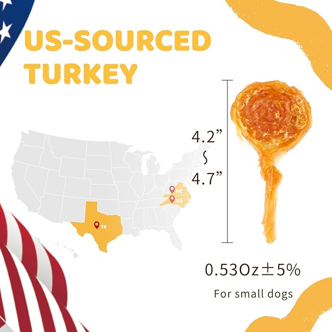 iPaw Turkey Tendons for Dogs 40 Pcs Bulk Pack, 100% Turkey and US Sourced Raw Material, Hypoallergenic, All Natural Human Grade Puppy Chew, Rawhide Alternative Dog Treats, Lollipop (Small)