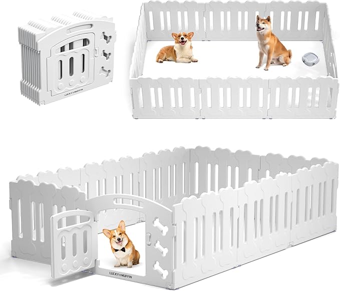 Dog Playpen with Door & Whelping Box, 10-Panel Lightweight Plastic Fence for Small to Medium Pets, Indoor/Outdoor Use, Portable, Durable, Non-Slip, Easy Assembly