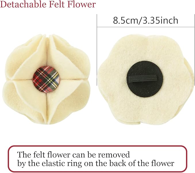 ARING PET Christmas Dog Collar-Plaid Dog Collar with Felt Flowers, Cute Christmas Boy Dog Collars Pet Collars with Metal Buckle