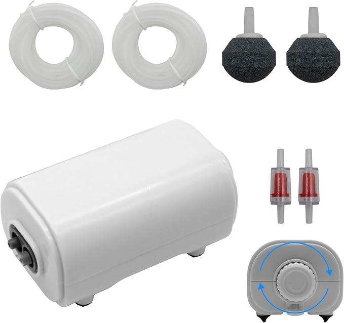 Aquarium Air Pump for Fish Tank, 2 Outlets Adjustable Bubbler, Ultra Quiet & Powerful (3W/5W/10W), Includes Air Stones/Tubing/Check Valve, 108GPH-260GPH for 300-600 Gallon Tanks