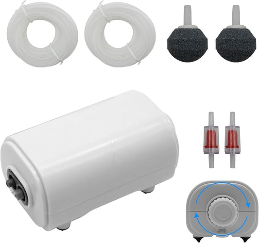 Aquarium Air Pump for Fish Tank, 2 Outlets Adjustable Bubbler, Ultra Quiet & Powerful (3W/5W/10W), Includes Air Stones/Tubing/Check Valve, 108GPH-260GPH for 300-600 Gallon Tanks