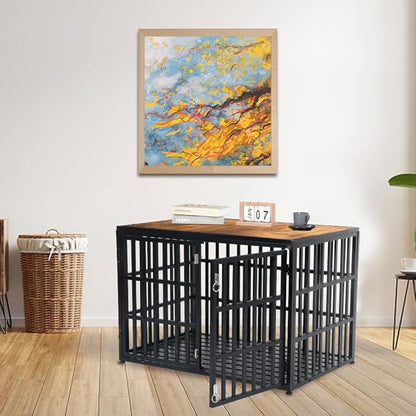 40" Dog Crate Furniture, Wooden Pet Crate End Table Decorative Dog Kennel Furniture, Heavy Duty Dog Cage for Large and Medium Dogs, Three Doors with Double Protection Lockes, Rustic Brown