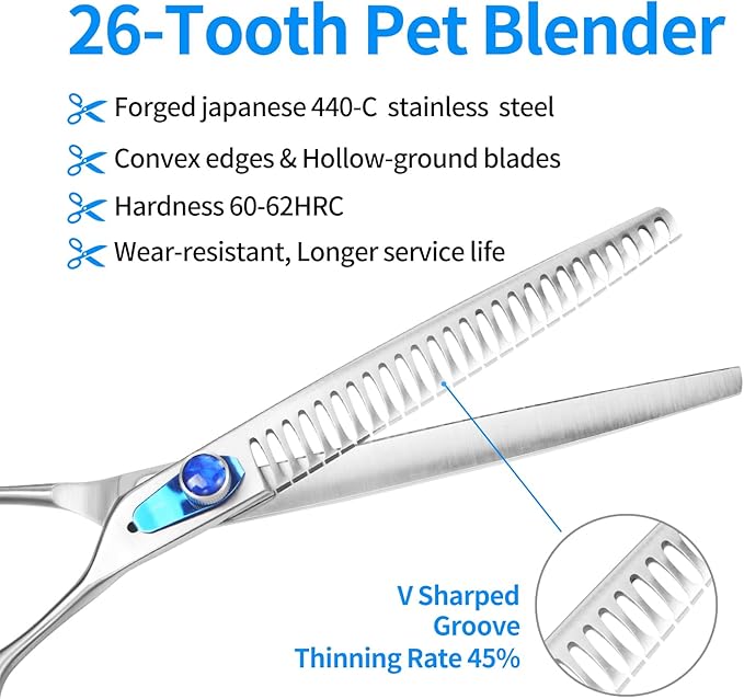 7.5'' Chunker Shears for Dogs Professional Dog Thinning Shears for Grooming, Japan 440C Stainless Steel Shears,Sharp, Fluffy Heavy Duty Blending Scissor for Pets