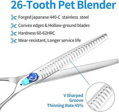 8'' Chunker Shears for Dogs Professional Dog Thinning Shears for Grooming, Japan 440C Stainless Steel Shears,Sharp, Fluffy Heavy Duty Blending Scissor for Pets