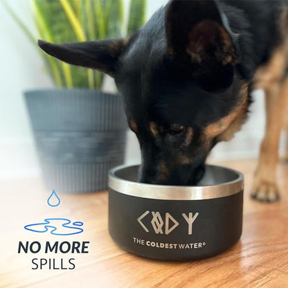 Coldest Dog Bowl - Anti Rust Metal, Non Slip, 3 Layers Insulated Stainless Steel Dog Bowls - Spill Proof & Heavy Duty - Water Bowl for Dogs, Cats & Pets, Dish Washer Safe (64 oz, Stealth Black)