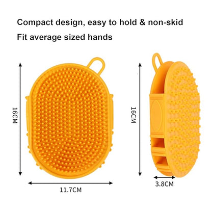 Dog Grooming Shampoo Brush, Pet Soothing Massage Rubber Bristles Curry Comb, Bath Gloves for Dogs and Cats Washing, Double-Sided Available, Yellow