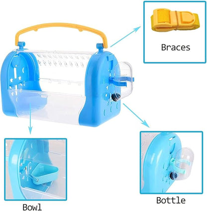 Tfwadmx Hamster Carrier Cage, Portable Dwarf Hamster Travel Cage, Pet Outgoing Cage with Chewing Toys, Small Animal Breathable Carrier for Hamsters Gerbil Mice Rat Hedgehog