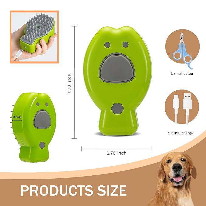 Cat Steam Brush,3 in 1 Steamy Cat Brush for Shedding,Steamy Cat Brush for Long & Short Haired Cats & Dogs, Pets Grooming Portable Pet Hair Removal Tool,Green
