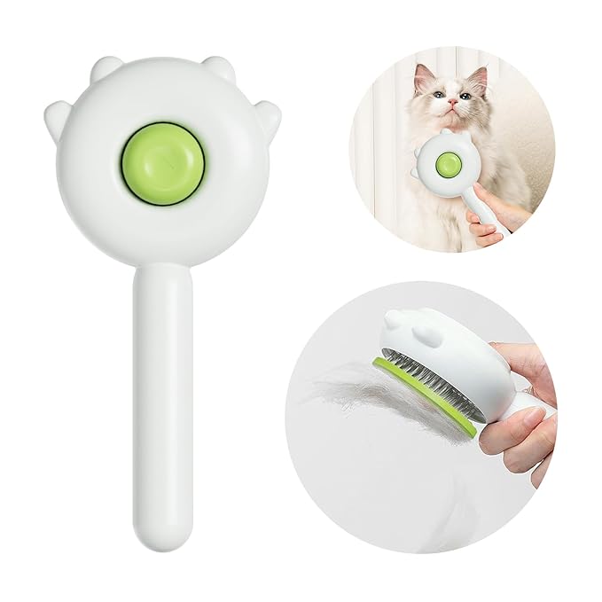 Paw Cat Brush, Self Cleaning Cat Brush, Cat Grooming Hair Brush for Shedding, Pet Brush for Short and Long Haired Cats Dogs (Green)