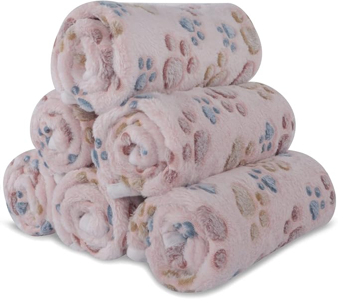 BVAGSS 6 Pack Small Dog Blanket, Super Soft Warm Pet Cover Blankets, Paw Print Puppy Fleece Flannel Blanket for Small Medium Dogs and Cats MW003