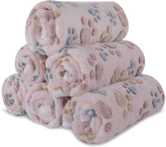 BVAGSS 6 Pack Small Dog Blanket, Super Soft Warm Pet Cover Blankets, Paw Print Puppy Fleece Flannel Blanket for Small Medium Dogs and Cats MW003