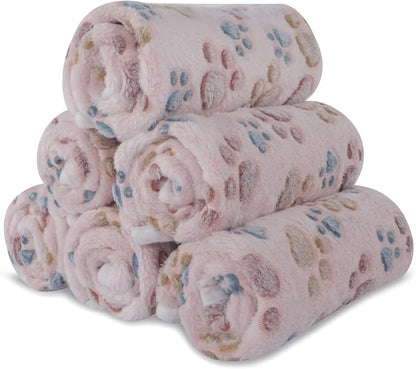 BVAGSS 6 Pack Small Dog Blanket, Super Soft Warm Pet Cover Blankets, Paw Print Puppy Fleece Flannel Blanket for Small Medium Dogs and Cats MW003