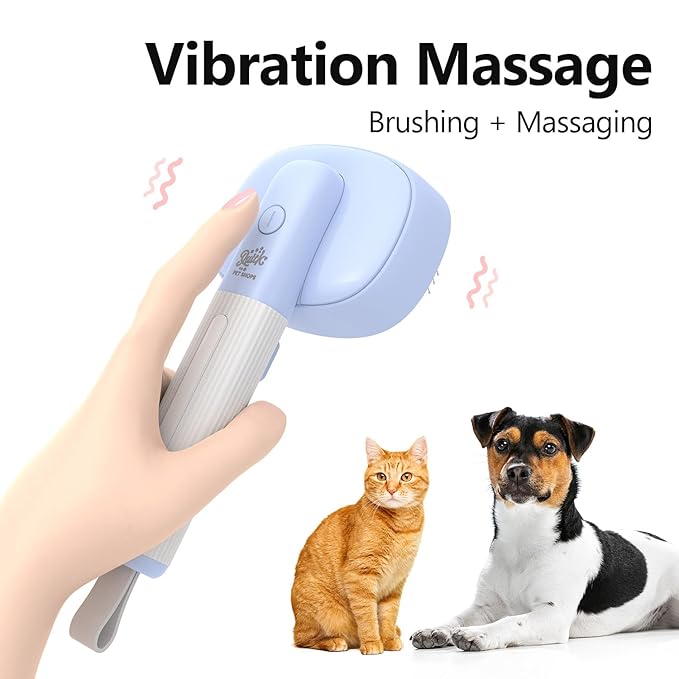 Quirk Multifunctional Cat Brush with Release Button, Hair Remover, Massager Negative Ion Pet Grooming, Blue, for Dogs and Cats