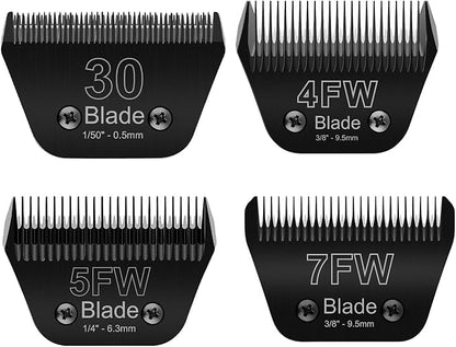 4PCS Wide Blade Dog Grooming Blades Compatible with Andis Dog Clipper,Dog Grooming Wide Blade compatiblewith Wahl km10 Clippers/Oster A5 Type Blade,for Animal Dog,Cat,Horse (30W+7FW+5FW+4FW)