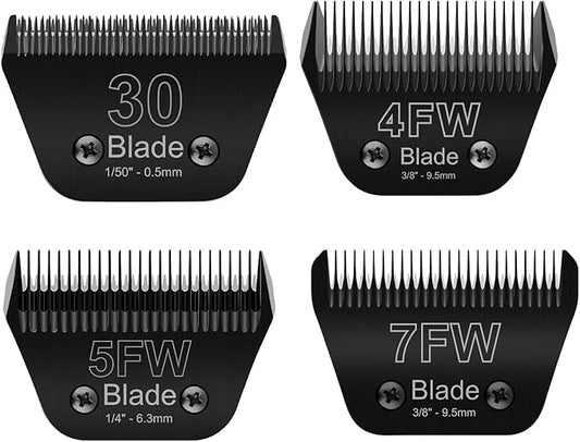 4PCS Wide Blade Dog Grooming Blades Compatible with Andis Dog Clipper,Dog Grooming Wide Blade compatiblewith Wahl km10 Clippers/Oster A5 Type Blade,for Animal Dog,Cat,Horse (30W+7FW+5FW+4FW)