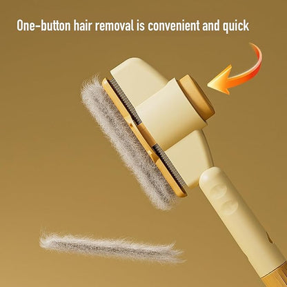 Pet Brush, Hair Grooming Brush Removal Comb, Cat Dog Brush for Massaging and Cleaning Shedding, Multifunctional with Release Button, Yellow