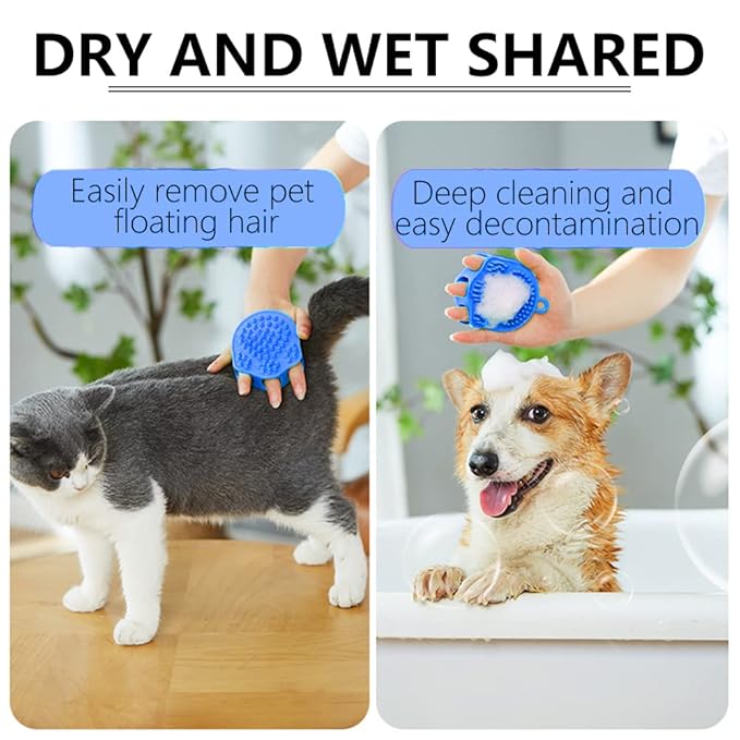 Double Sided Blue Pet Bath Comb Brush Soothing Massage Rubber Comb for Long Short Haired Dogs and Cats