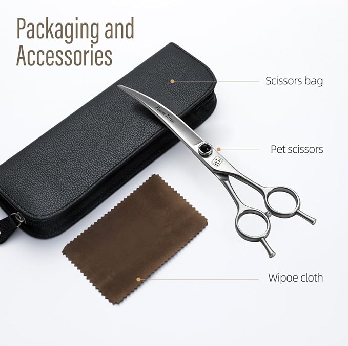 Dog Grooming Scissors: 7.5 inch Pet Curved Shears Made Of Japanese 9CR Advanced Stainless Steel Professional Grooming Scissors for Dogs Cats and Other Pets