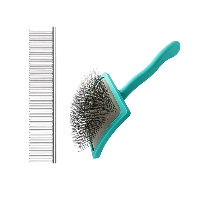 Extra Long 31mm Pin Dog Grooming Brush & Pet Comb Value Kit, Dog Brushes for Medium & Long Haired Dogs - Goldendoodle, Labradoodle, Poodles Hair Brush