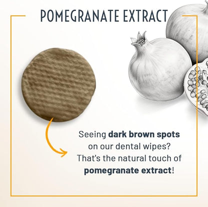 Dog Dental Wipes - Natural Dog Bad Breath Eliminator and Dental Care with Pomegranate and Sodium Bicarbonate - Made in The US - Vegan - Easy to Use Dog Teeth Wipes, Dogs Love The Taste