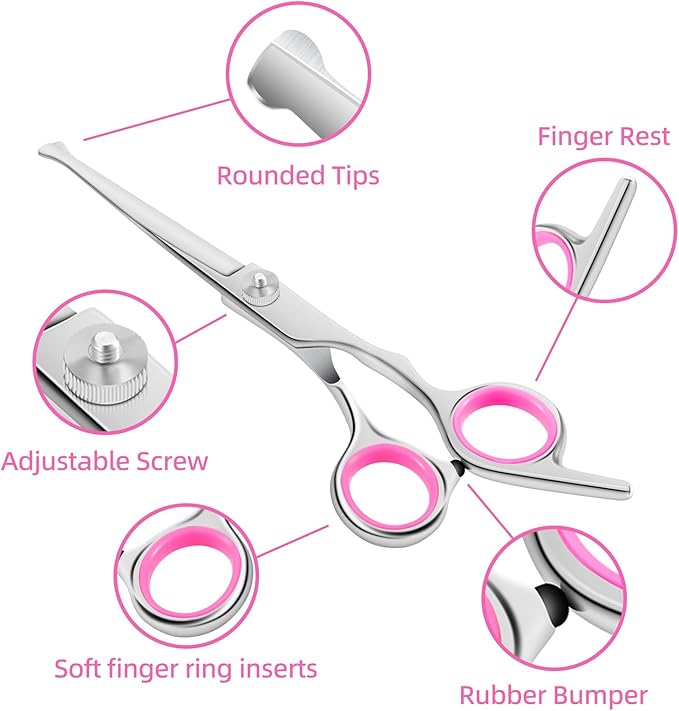 Dog Grooming Scissors Set - Dog Grooming Scissors with Safety Round Tip, 6 in 1 Heavy Duty Pet Grooming Scissor for Dogs, Cats and Other Animals