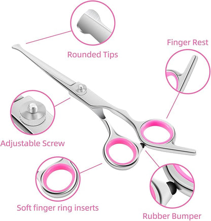 Dog Grooming Scissors Set - Dog Grooming Scissors with Safety Round Tip, 6 in 1 Heavy Duty Pet Grooming Scissor for Dogs, Cats and Other Animals