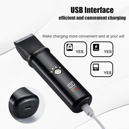 4-in-1 Dog Grooming Clippers Kit, Cordless Rechargeable Low Noise Shaver Grooming Supplies, Waterproof and Washable Pet Trimmer Set with Paw Trimmer for Dog Pets (Grey)