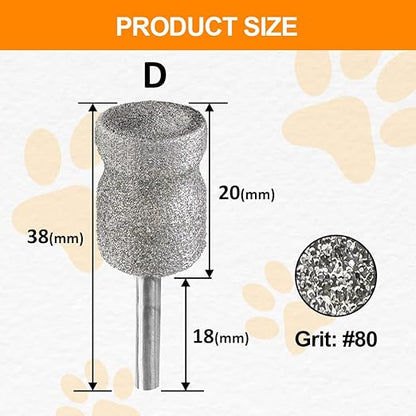 Diamond Rotary Pet Nail Grinder Replacement Heads Dog Nail Grinder Bit-BGTEC 5PCS 1/8" Diamond Replaceable Tip for Pet Claw Grooming(D)