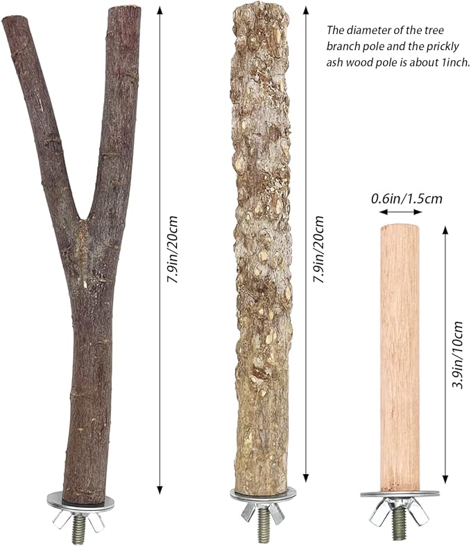 6 PCS Natural Wood Bird Perch Parrot Stand Fork Toys, Hanging Multi-Branch Perch Bird Cage Accessories for Small Parakeets, Conures, Cockatiels, Budgies, Finches, 3 Types