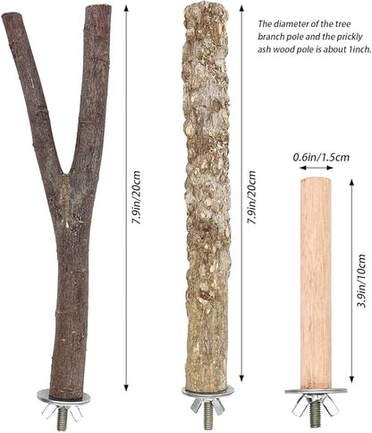 6 PCS Natural Wood Bird Perch Parrot Stand Fork Toys, Hanging Multi-Branch Perch Bird Cage Accessories for Small Parakeets, Conures, Cockatiels, Budgies, Finches, 3 Types