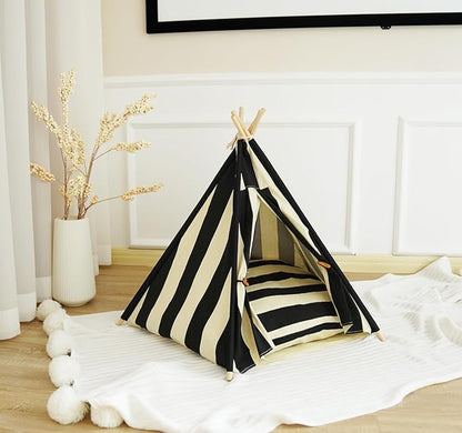 Solid Wood Cat Tent Indoor with Thick Mat,Portable Dog House Dog Teepee Tent,Cute Cat Teepee Cave, Cat Bed,Dog Bed Tent,Puppy Bed Tent,Bunny Tent,Pet Tent Teepee