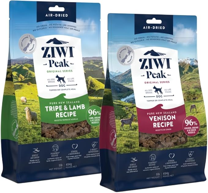 Bundle of ZIWI Peak Air-Dried Dog Food  All Natural, High Protein, Grain Free and Limited Ingredient with Superfoods (Venison, 1.0 lb + Tripe & Lamb, 1.0 lb)