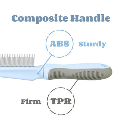 1 PCS Pet Comb Sturdy Pet Grooming Comb Pet Hair Comb with Long & Short Stainless Steel Teeth Comb for Dogs Cats, Light Cyan