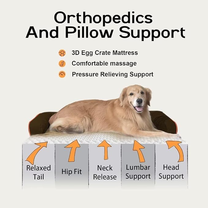 Orthopedic Large Dog Bed Washable: Brown Large Size Dog Beds with Removable Washable Cover, XXXL Large Orthopedic Dog Beds for Big Pet Dogs