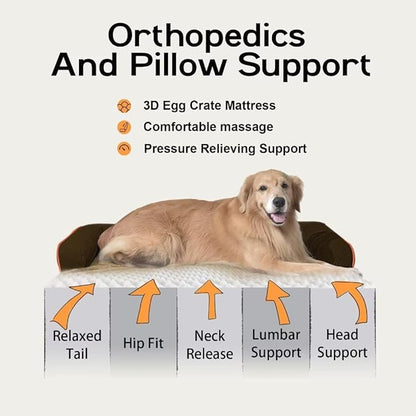 Orthopedic Large Dog Bed Washable: Brown Large Size Dog Beds with Removable Washable Cover, XXXL Large Orthopedic Dog Beds for Big Pet Dogs