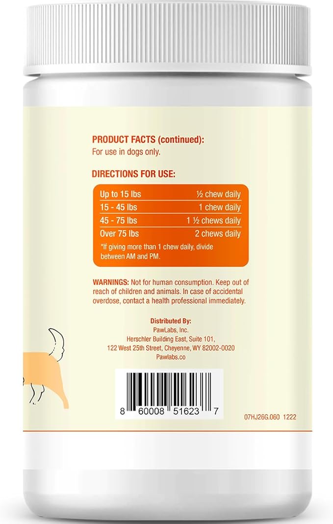 PAWLABS G-Max Joint Support for Dogs - Maximum Strength Hip & Joint Supplement with Glucosamine, Chondroitin, MSM, Green-Lipped Mussel - Relieves Arthritis Pain & Hip Dysplasia - Duck Flavor, 60 Chews