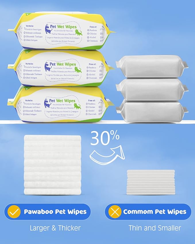Pawaboo 400 Dog Wipes for Paws and Butt Ears Eyes | Organic Pet Wipes for Dogs | Unscented Hypoallergenic Dog Wipes Cleaning Deodorizing | Extra Thick Paw Wipes for Dogs Cats Pets