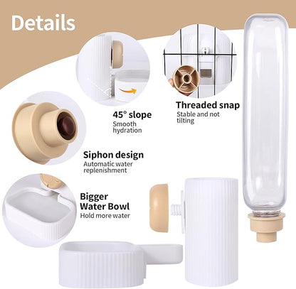 20oz No Drip Dog Water Bottle, Gravity Dog Water Bowl Dispenser for Cage, Small Animal Water Bottle for Bunny Chinchilla Waterer (White)
